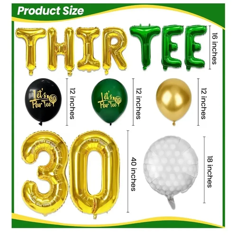Golf 30th Birthday Décor Balloons Banner Fringe Backdrop Cake Topper